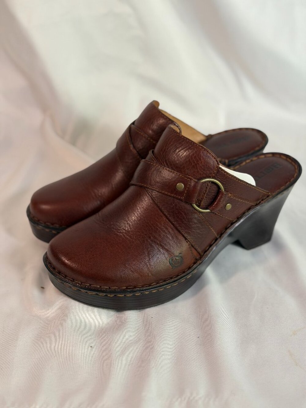 Born Brown Leather Clog Mules Platform Heels Size 10